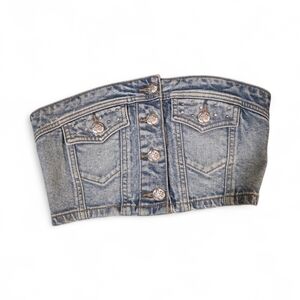 Miss Me Denim Bandeau Top Beaded Button Down Size S